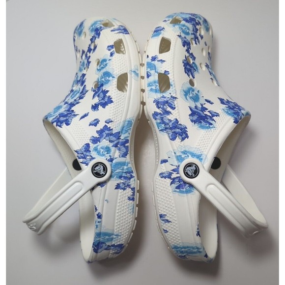 Crocs Men Size 12 Women 14 White Hawaiian Blue Flower Floral Graphic Clog 206376 - Picture 11 of 14